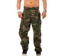 Jet Lag Pantalon cargo 007 pour homme avec poches latérales - Camouflage - Taille normale, Camouflage foncé, 3XL