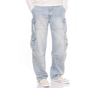 Jet Lag Pantalon cargo en jean bleu marine clair 007, Denim blanchi, 3XL / 32L