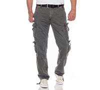 Jet Lag Pantalon cargo FW-012 pour homme avec de nombreuses poches refermables. - Gris - W42