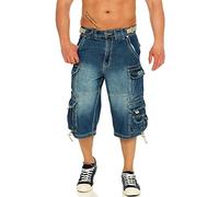 Jet Lag Short pour homme 007, short 3/4, short cargo - Bleu - L