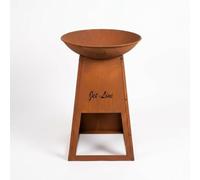 Jet-Line | Brasero Bahreïn | Colonne de feu aspect rouille avec support en bois | 112 cm de hauteur + diamètre 62 cm | Foyer d'extérieur pour jardin ou terrasse