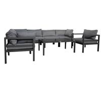 Jet-Line Salon de jardin XXL Kreta - Grand salon d'angle de jardin en aluminium - Résistant aux intempéries - Salon d'angle avec coussins et table basse - Gris clair