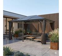 Jet-Line Tamuros - Tonnelle de luxe en aluminium - 3,6 x 4,8 m - Anthracite - Grande tonnelle de jardin avec toit à lamelles - Résistant aux intempéries et stable - Pergola moderne avec protection UV