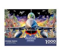 Jet Over Town, Jeu de 1000pcs pour Adultes et Adolescents Vue de Face d'un Avion, Jeu éducatif pour décoration Murale, 38 x 26 cm/1000 pièces