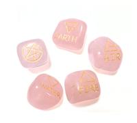 Jet Ternational Women's Rose Quartz 5 Element Tumbled Stones Thick Genuine Earth Wiccan Pagan Pouch Gift Air Water Earth Fire Spirit Pentacle Star Spiritual Psychic Metaphysical Worship Altar