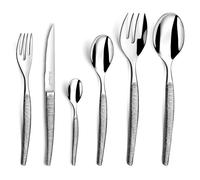 LOU LAGUIOLE - Ménagère 50 couverts avec couteaux steak pour 12 personnes - Jet - Acier inoxydable 18/0, Finition Textil