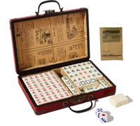 JETAINE Mini jeu de table de Mahjong chinois, 144 pièces, ensemble de jeu de Mah Jong avec étui de transport en cuir, ensembles majong portables avec 2 dés pour voyage, fête en famille
