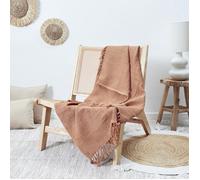 Jeté de canapé à franges gaufré 120x150 cm collection LAURY orange ocre