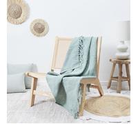 Jeté de canapé à franges gaufré 120x150 cm collection LAURY Vert Sauge