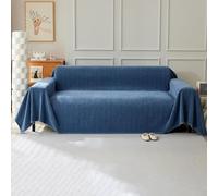 Jeté de canapé chenille bleu, couleur unie, avec franges décoratives, couvre-lit multifonction pour canapé, banc et lit, 230 x 90 cm