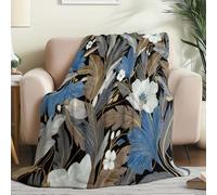 Jeté de canapé Convertible et réversible 200 x 220 cm - Couverture Plaid Polaire Douce Impression Textile Plantes Fleurs, Chaude et légère pour canapé lit et Toutes Les Saisons Multicolore
