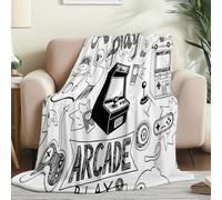 Jeté de canapé Convertible et réversible 200 x 220 cm - Couverture Plaid Polaire Douce Minimalisme gribouillages Jeux, Chaude et légère pour canapé lit et Toutes Les Saisons Blanc et Noir