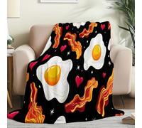 Jeté de canapé Convertible et réversible 200 x 220 cm - Couverture Plaid Polaire Douce Résumé Nourriture Œuf au Plat, Chaude et légère pour canapé lit et Toutes Les Saisons Noir