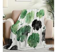 Jeté de canapé Convertible et réversible 80 x 150 cm - Couverture Plaid Polaire Douce Traditionnel Aquarelle Feuille de Lotus, Chaude et légère pour canapé lit et Toutes Les Saisons Multicolore
