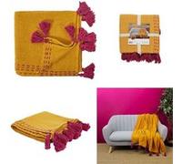 HOME DECO FACTORY - TXO0062 - Jete De Canape Surpique Pompons Jaune 130x150cm
