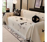 Jeté De Canapé De Luxe Vintage, Housses De Canapé en Chenille avec Glands | Couverture De Décoration D'intérieur, Housse De Protection De Meubles Universelle For Salon(White/Black,180x360cm)