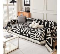 Jeté de canapé Double Face en Chenille, Style bohème, Anti-poussière, Housse de canapé 1 Place, Protection de canapé, décoration de Salon (180 x 150 cm, Noir)