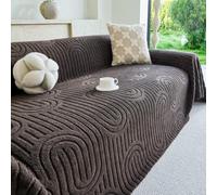 Jeté De Canapé Élégant en Peluche De Coton, Couverture Texturée À Motif 3D | Jeté De Protection De Meubles Doux, Housse De Canapé Respectueuse Des Animaux De Compagnie(Coffee,180x300cm)