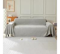 Jeté de canapé en chenille gris clair avec franges décoratives - Housse de canapé multifonction pour canapé, banc et lit - 230 x 280 cm - Couleur unie