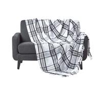 Jeté de canapé - HOMESCAPES - Tartan - Blanc et Noir - 225 x 250 cm - Coton Naturel