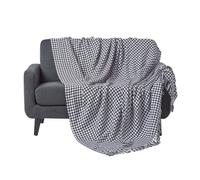 HOMESCAPES Jeté de canapé en 100% Coton - Noir - 230 x 250 cm - Plaid géométrique Pied de Poule