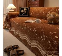 Jeté de canapé rétro élégant avec pompons, protection intégrale, lavable en machine, anti-poussière et anti-rayures, antidérapant, pour canapé en forme de L 1/2/3/4 places, 180 x 340 cm