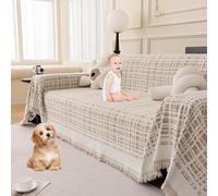 Jeté De Canapé Réversible À Carreaux Double Face 2023, Antidérapant, Lavable, Multifonctionnel, pour Animaux De Compagnie, Toutes Saisons(Khaki,180 * 260cm/71 * 102.4in)