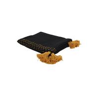 Toilinux - Jeté de canapé surpiqué avec pompons - 130 x 170 cm - Noir et ambre Noir G
