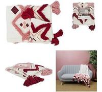 Jeté de canapé tufté ethnique rose 130x150cm Rose G