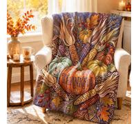 Jeté de citrouilles rustiques pour l'automne, feuilles de maïs, Thanksgiving, couverture pelucheuse et confortable, légère, décorative pour canapé, lit, chaise de bureau, inclinable, 127 x 152,4 cm