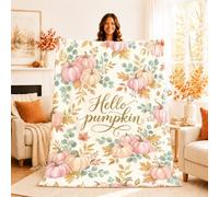 Jeté de lit citrouilles - Feuilles rustiques d'automne - Orange automne - Couverture pelucheuse compacte et décorative pour canapé, lit, bureau, dortoir, travail - 127 x 152 cm