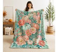 Jeté de lit citrouilles, fleurs rustiques, baies d'automne, pêche, couverture pelucheuse compacte, décorative et esthétique pour canapé, lit, chaise de bureau inclinable, 101,6 x 152,4 cm