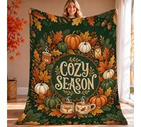 Jeté de lit citrouilles rustique d'automne - Vert automne - Couverture pelucheuse compacte et décorative pour canapé, lit, chaise de bureau, 152,4 x 203,2 cm