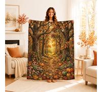 Jeté de lit citrouilles rustiques d'automne avec feuilles de champignons - Couverture pelucheuse compacte et décorative pour canapé, lit, bureau, salon, 101,6 x 127 cm