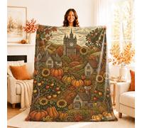 Jeté de lit citrouilles rustiques d'automne avec fruits de tournesol - Couverture pelucheuse compacte et décorative pour canapé, lit, chaise de bureau, 127 x 152 cm