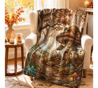 Jeté de lit en forme de champignon - Automne - Marron - Couverture pelucheuse compacte et décorative pour canapé, lit, salon, bureau - 127 x 152 cm