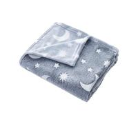 Jeté de lit en molleton double flanelle - Motif : étoiles et lune - Brillent dans le noir - Chaude et confortable - Grand format - Gris - 152 x 127 cm