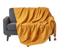 Jeté de lit ou canapé - HOMESCAPES - Rajput - Jaune moutarde - 150 x 200 cm - 100% coton