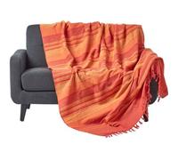 HOMESCAPES Jeté de lit/Jeté de canapé Orange à Rayures de 150 x 200 cm en Pur Coton appartenant à la Collection Stripes