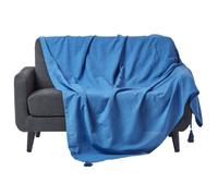 HOMESCAPES Plaid canapé en Coton, Jeté de lit ou de canapé tissé Main - Rajput - Bleu - 255x360cm