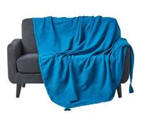 HOMESCAPES Plaid canapé en Coton, Jeté de lit ou de canapé tissé Main - Rajput - Turquoise - 225x255 cm