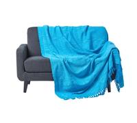 HOMESCAPES Nirvana Jeté de lit ou de canapé avec Frange Nouée à la Main de 225 x 255 cm 100% en Pur Coton Turquoise