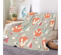 Jeté De Petit Renard Orange De Dessin Animé pour Canapé-lit, Belle Couverture Polaire Chaude Marron Clair, Couverture Double en Flanelle Douce Et Moelleus, Light Brown/Orange, 180 x 220 cm