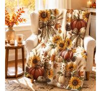 Jeté de tournesol, couverture d'automne rustique, feuilles de citrouilles jaunes, couverture pelucheuse compacte, décorative et esthétique pour canapé, lit, chaise de bureau, 127 x 152 cm
