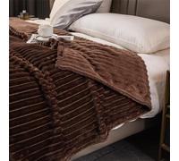 Jeté pelucheux imitation lapin à larges rayures de couleur unie - Couverture en flanelle douce et confortable en velours de lait pour lit ou canapé, jeté décoratif chaud et pelucheux pour salon