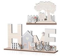 Jetec 2 Pièces Support Décoratif en Bois Lettrage HOME Présentoir Sapin Decoration Maison pour Salon Rebord de Fenêtre Couloir Chambre Cadeau pour une Nouvelle Maison, Noël, Jeunes Mariés