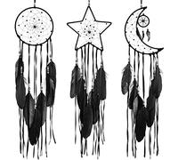 Jetec 3 Pièces Attrape-Rêves Conception d'Étoile Soleil Lune Dreamcatcher Faite à la Main Capteur de Rêves de Décoration de Maison pour Femme Intérieur Extérieur (Noir)