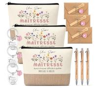 Jetec 3 Sets Cadeaux Maîtresse d'École Fin d'Année Cadeau Crèche Pochette Merci Maîtresse Porte-Clés Merci Stylos pour Remerciement Creche Maitre Professeur Enseignant Maternelle Institutrice Atsem