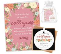 Jetec 4 Pièces Cadeau Noël Collègue de Travail Femme Carte Rose à Motifs Floraux Ornement à Suspendre en Céramique Boîte Cadeau Sac en Organza Idée pour Amis Départ Retraite Adieu Anniversaire