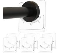 Jetec 6 Pièces Support de Douche Mural sans Perçage Adhésive, Transparent | Installation Adhésive, Sans Forage Ni Perçage, Finition Argentée, Ne Pas Inclure Tringle à Rideau de Douche